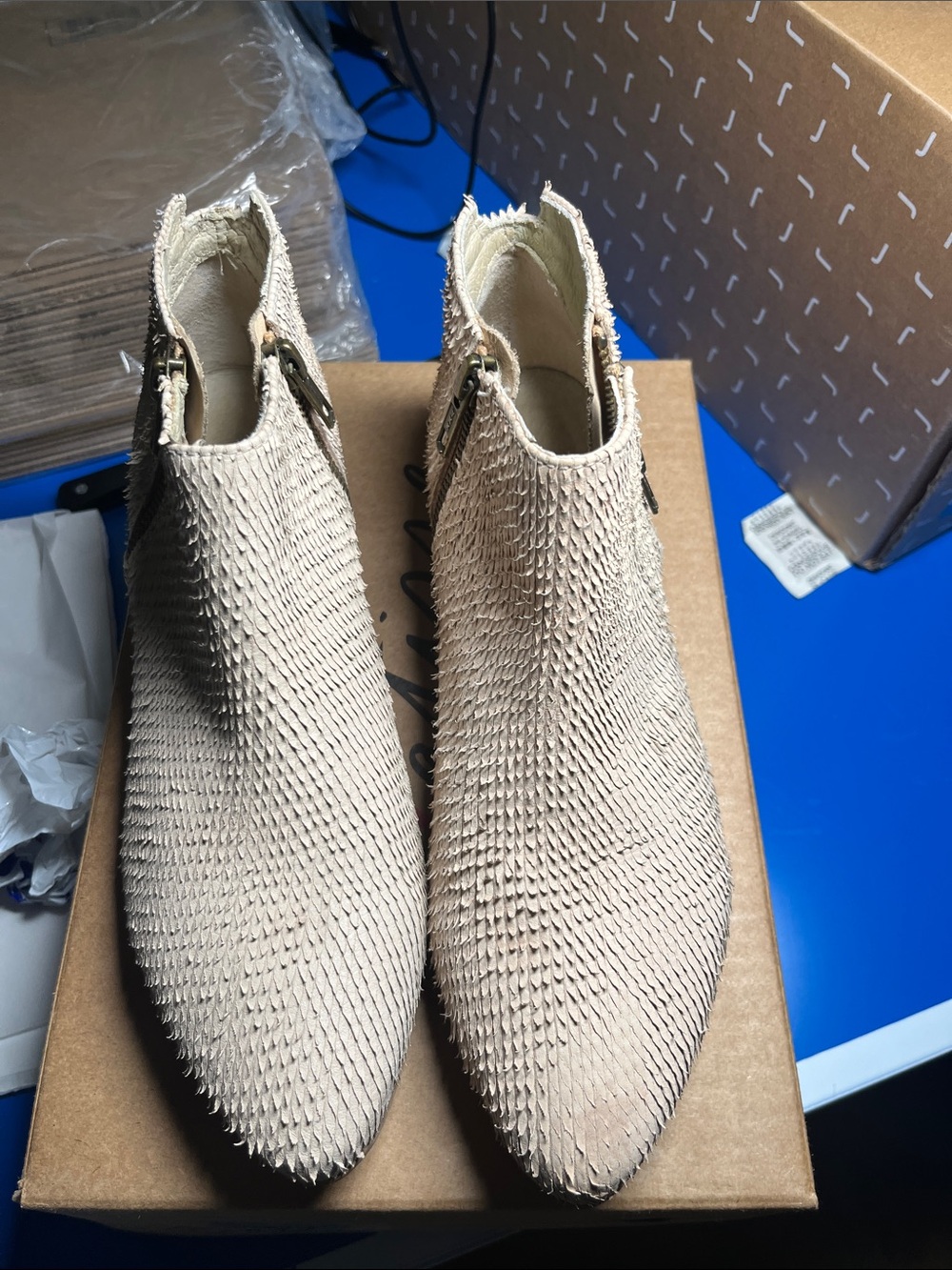 Matisse Cream Textured Pointed Ankle Booties